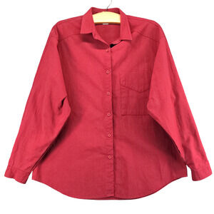 Lee Mens Button-Up Shirt Red Small Long Sleeve Chest Pocket Vented Curved Hem